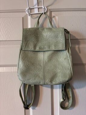 American Leather Co Liberty Backpack in Moss Green Embossed Floral Design